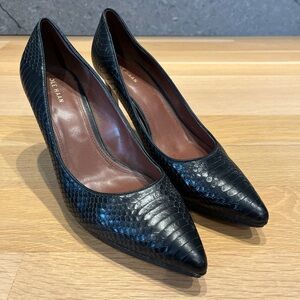 Cole Haan Black Leather Snake Embossed Heels
